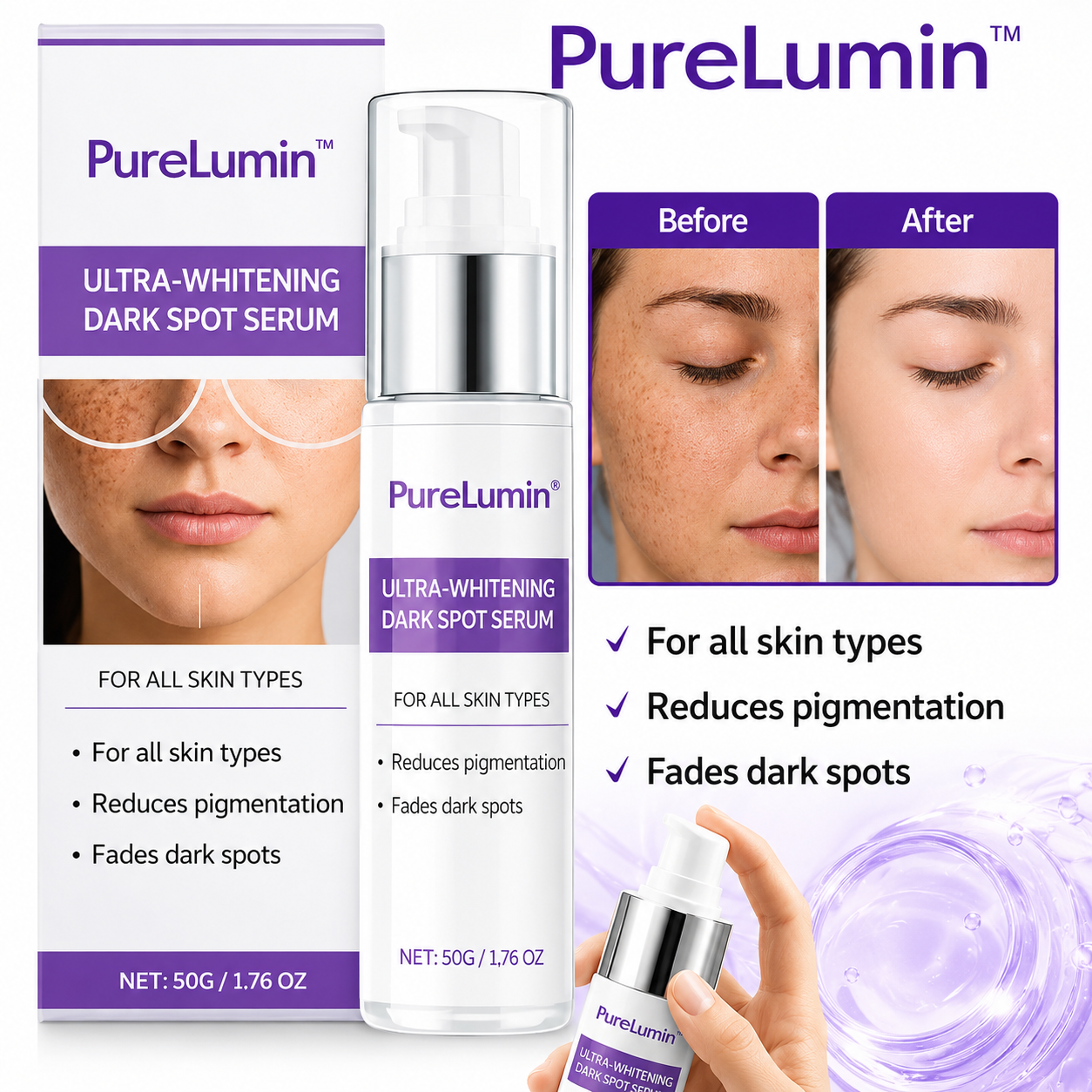 PureLumin™ Ultra-Whitening Dark Spot Serum | Erase your dark spots and even out your complexion in 72 hours !
