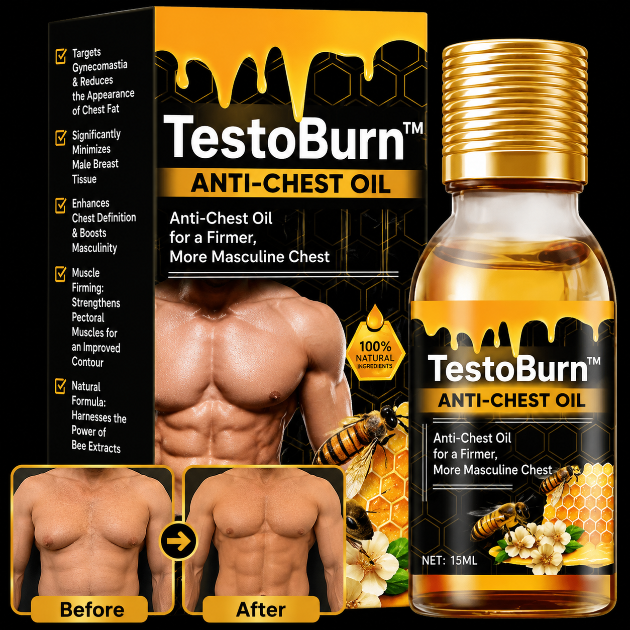 TestoBurn™ Anti-Chest Oil | Reduces Chest in Men in 7 Days, Without Surgery !