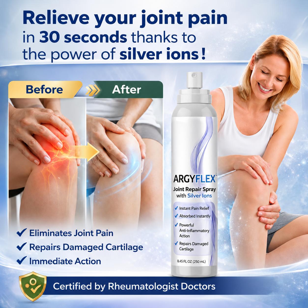 Argyflex™ Joint Repair Spray with Silver Ions | Repair joints and stop pain in 3 minutes !
